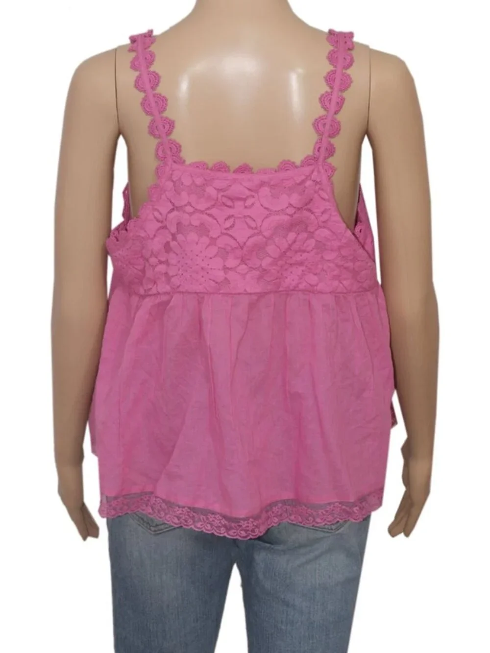 Free People Stevie Lace Tank Top Cropped Babydoll Scoop Neck Lace Tie M